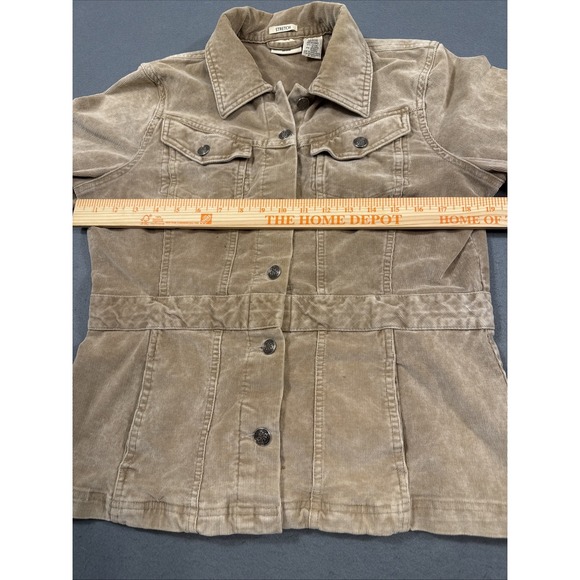 JACKET Women MEDIUM Tan Corduroy L/S METAL Button Up Trucker TAILORED WAIST - Picture 6 of 9